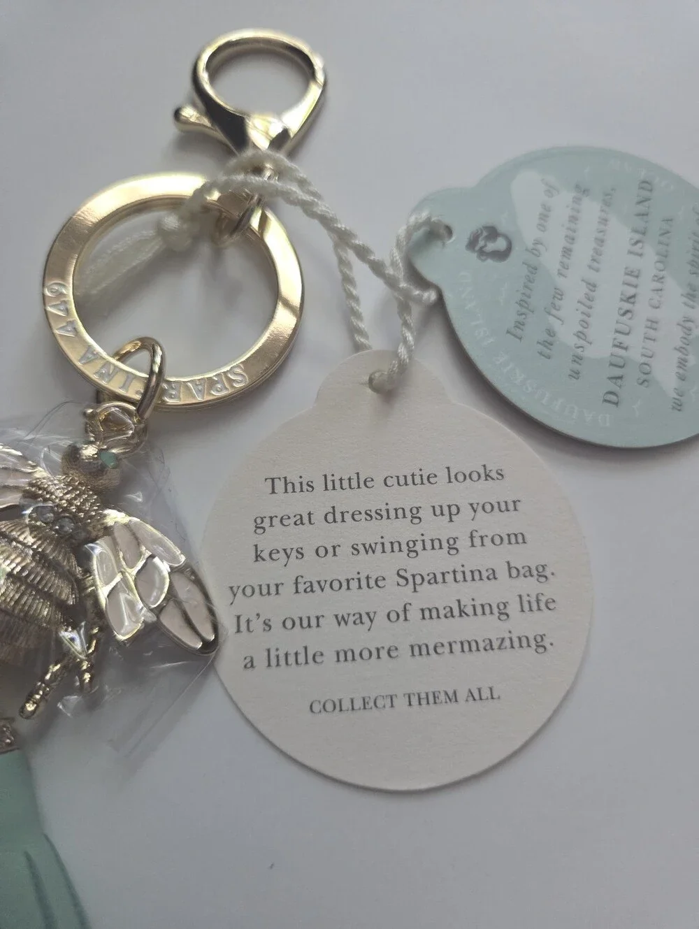Spartina 449 Icon Bee Tassel Keychain Bag Charm Light Blue NWT